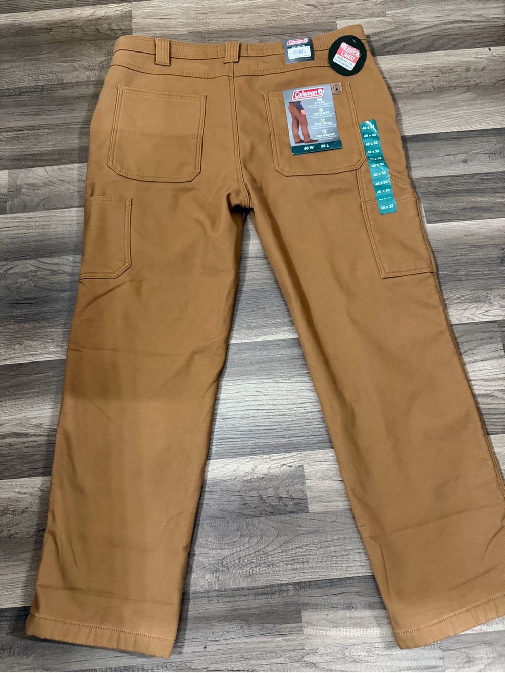 New Coleman Men’s Work Pants Fleece lined Tear Resistant Tan Duck Canvas 40x32